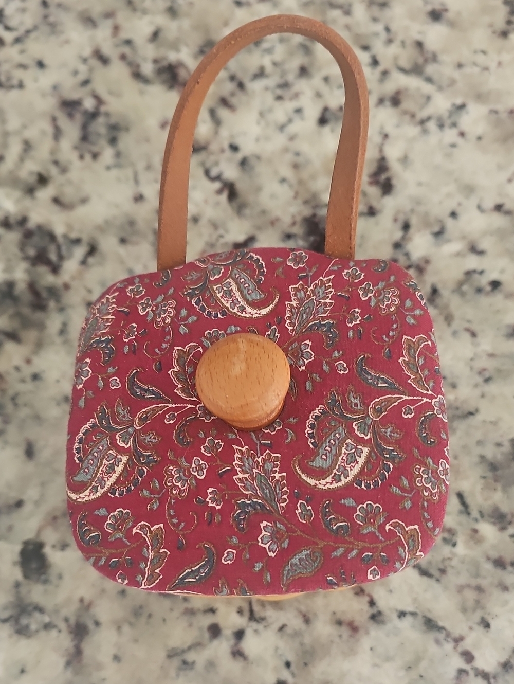 Longaberger Red Paisley Mini Basket with Wood Lid
